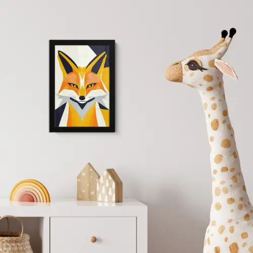 Vos - Oranje - Abstract - Driehoeken fotolijst zwart zonder passe partout klein -usfeer4_kinderkamer
