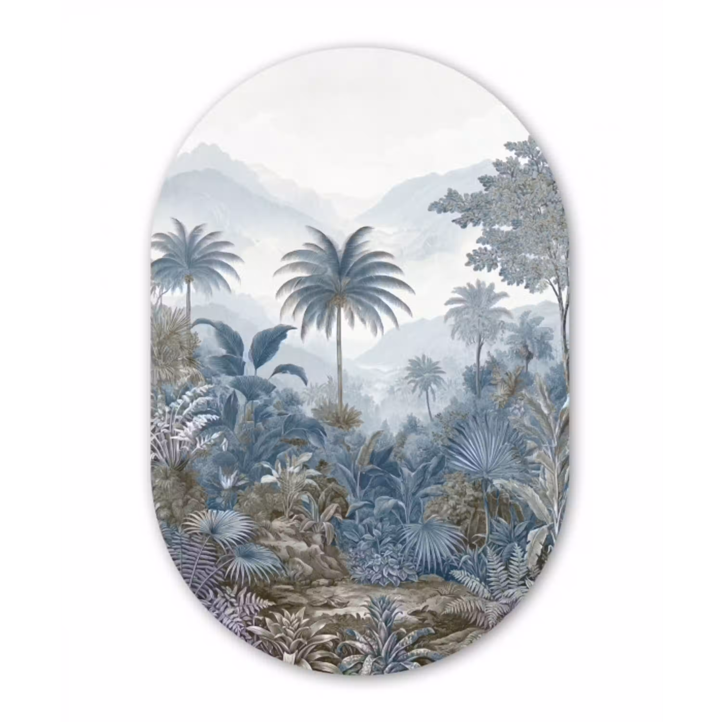 Jungle - Modern - Blauw - Groen Wandcirkel Ovaal Aluminium middel -3d