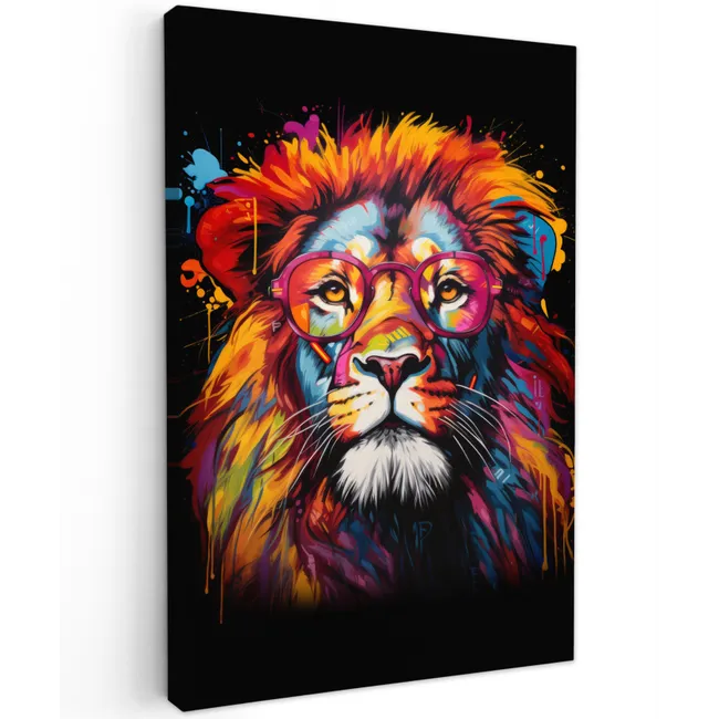 Graffiti - Leeuw - Bril - Zwart canvas 2cm klein -z3d