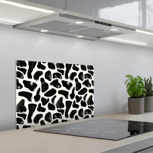 Dierenpatroon - Vlekken - Zwart - Wit keuken achterwand spatscherm klein 900 -3d_schuin