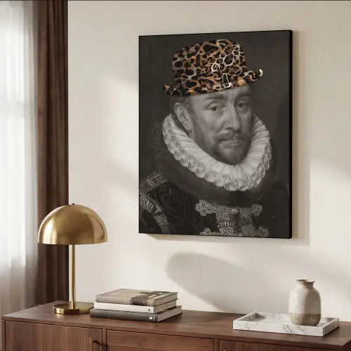 Willem van Oranje - Adriaen Thomasz - Panterprint Textielframe zwart klein -sfeer3