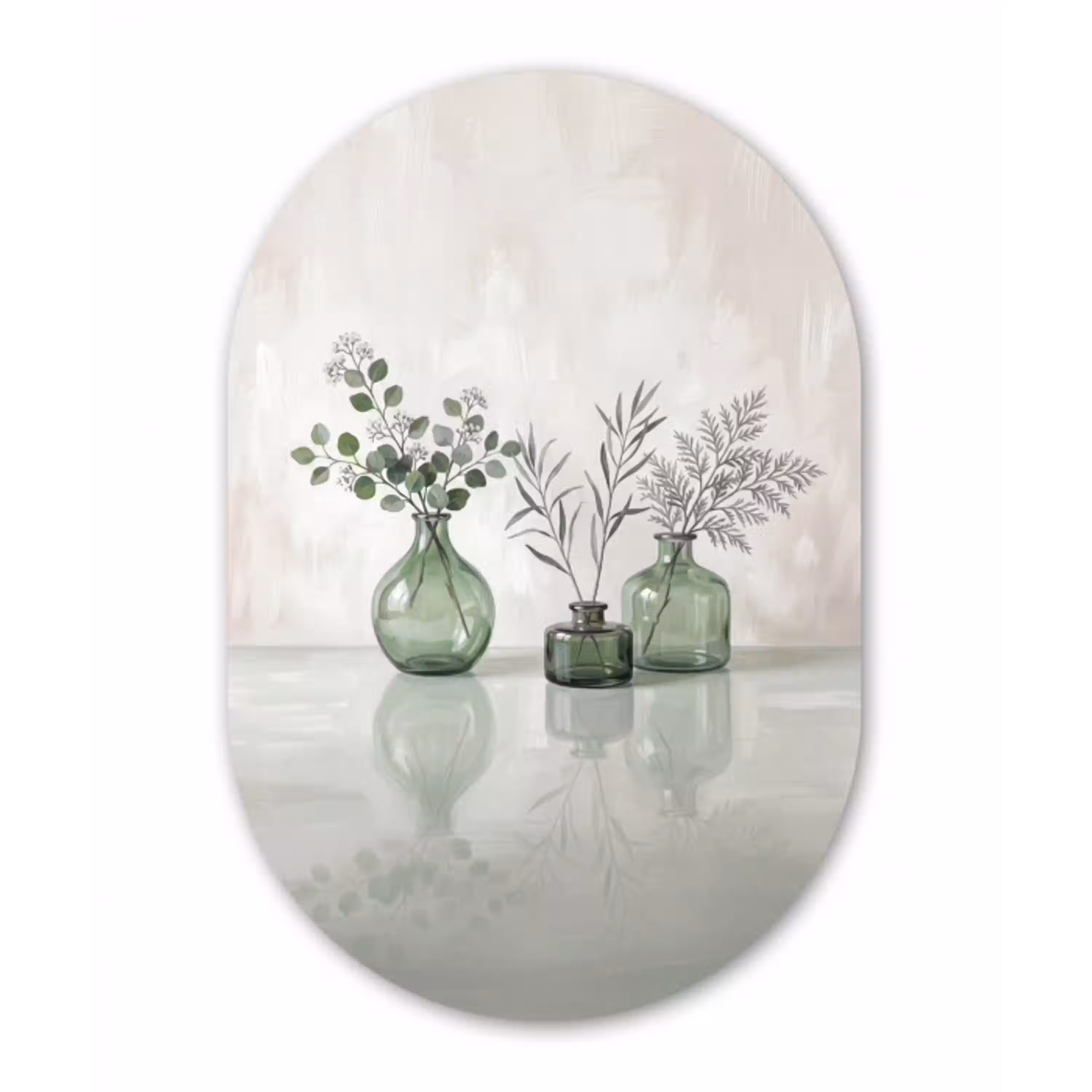 Vazen - Bladeren - Groen Wandcirkel Ovaal Aluminium middel -3d