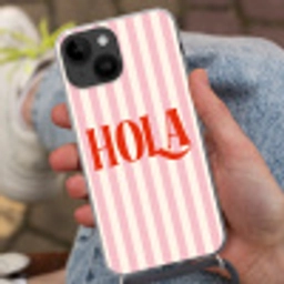 Hola - Quote -  Strepen - Pastel - Roze - Rood - Wit Crossbody Case iPhone 14 middel -sfeer3