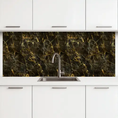 Zwart - Marmer - Goud keuken achterwand 2 middel 871 -3d