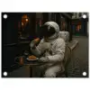 Café - Croissant - Koffie - Astronaut tuinposter los doek klein -3d