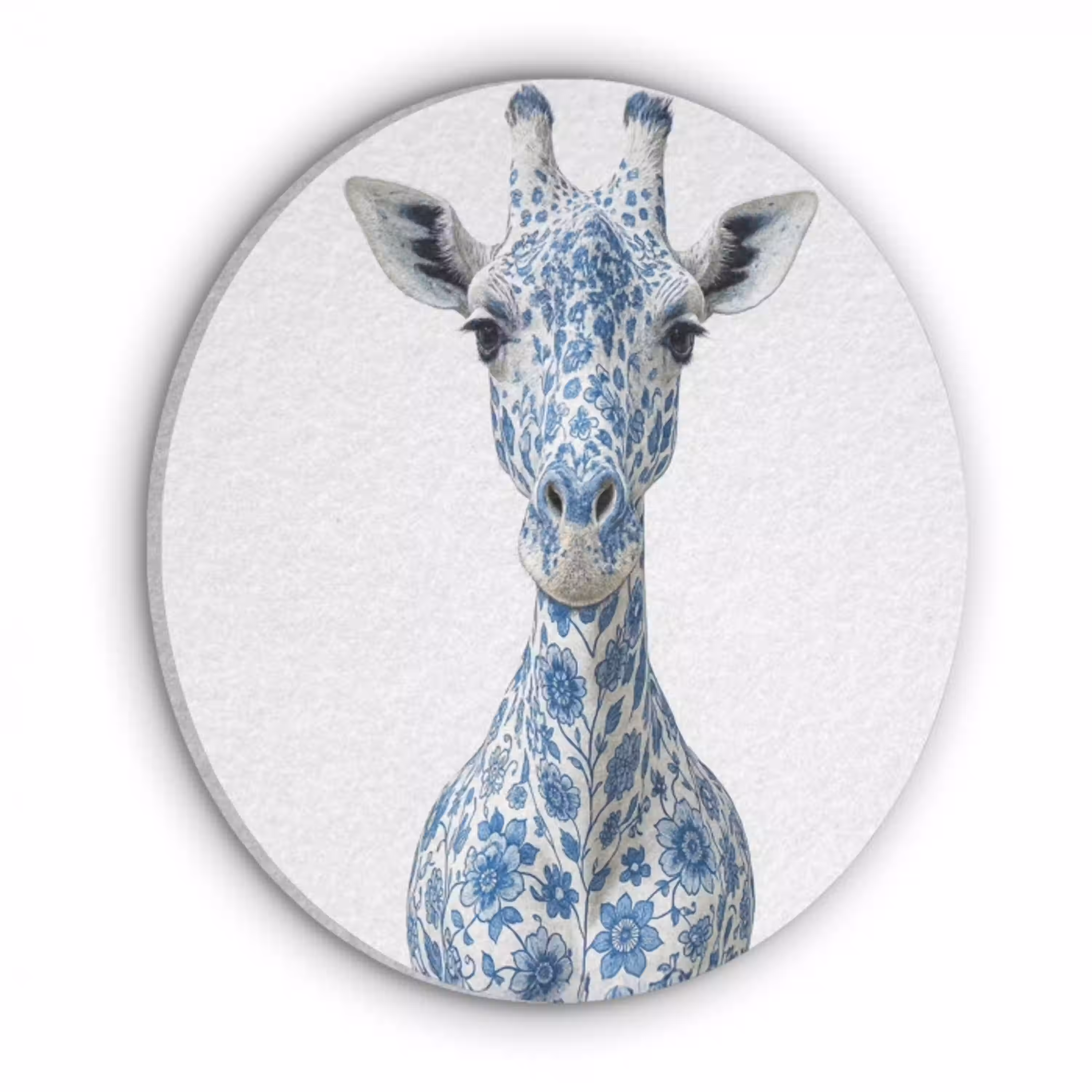 Giraffe - Delfts blauw - Dieren - Minimalistisch Akoestische PET Vilt - Rond klein -3d