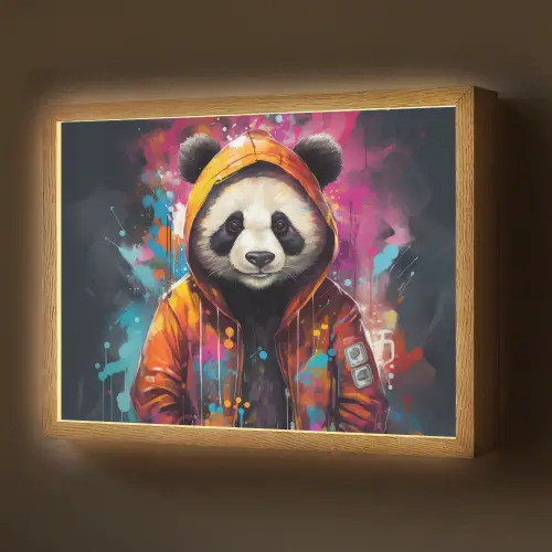 Panda - Jas - Graffiti - Oranje Light Box met batterij (Wandlamp) middel -z3d_website