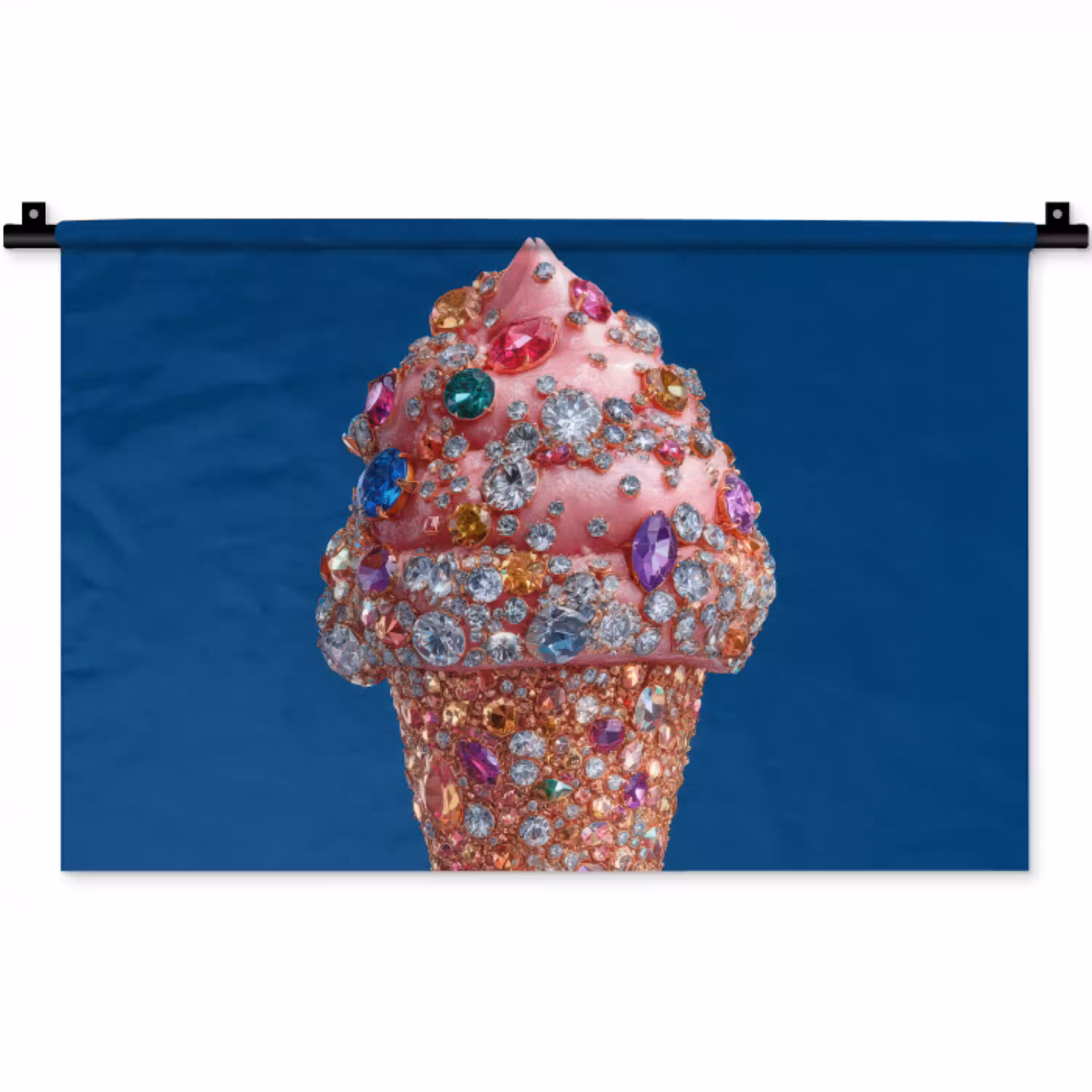 Ijsje - Hoorntje - Steentjes - Blauw Wandkleed katoen klein -zz3d
