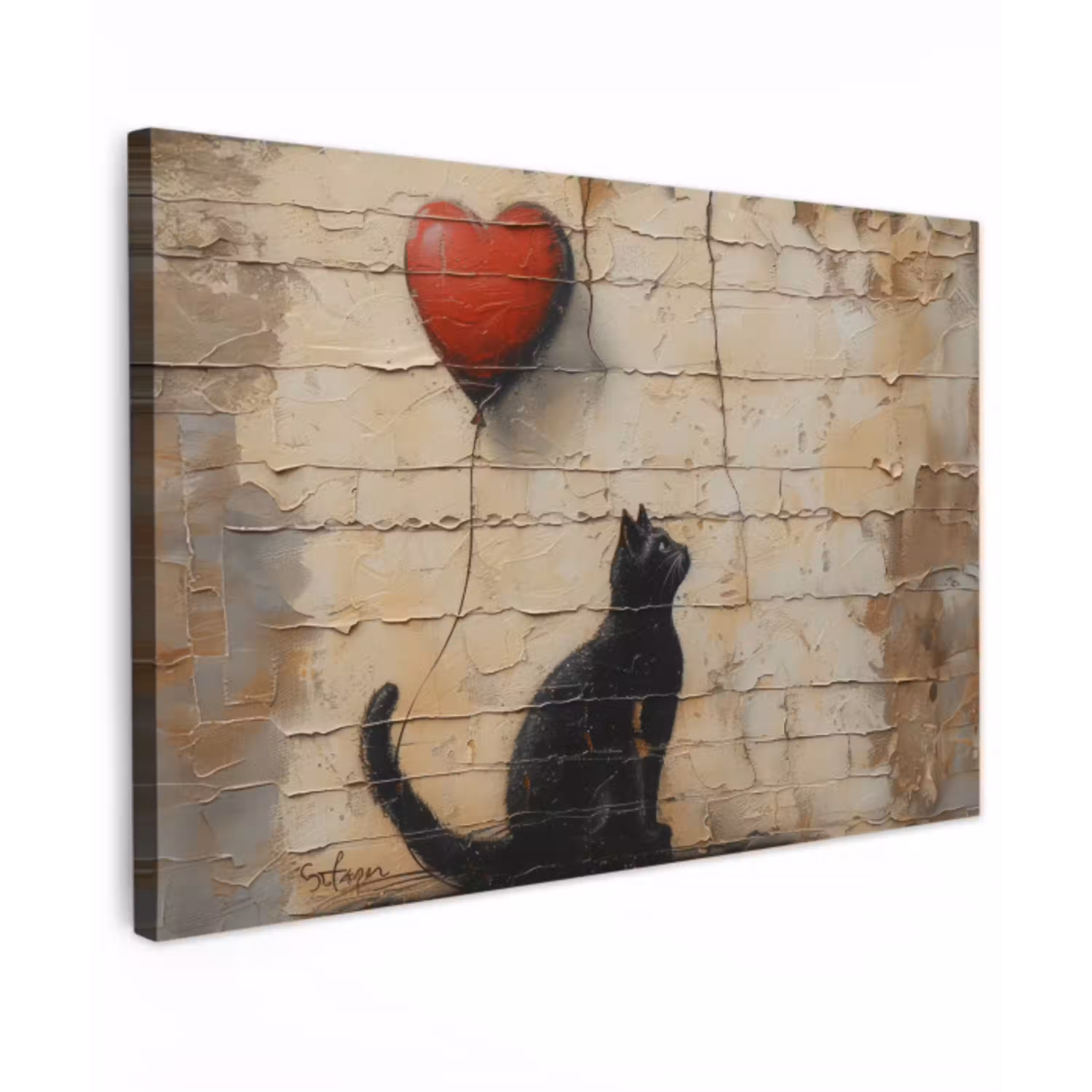 Street art - Kat - Ballon - Graffiti - Banksy canvas 2cm klein -z3d