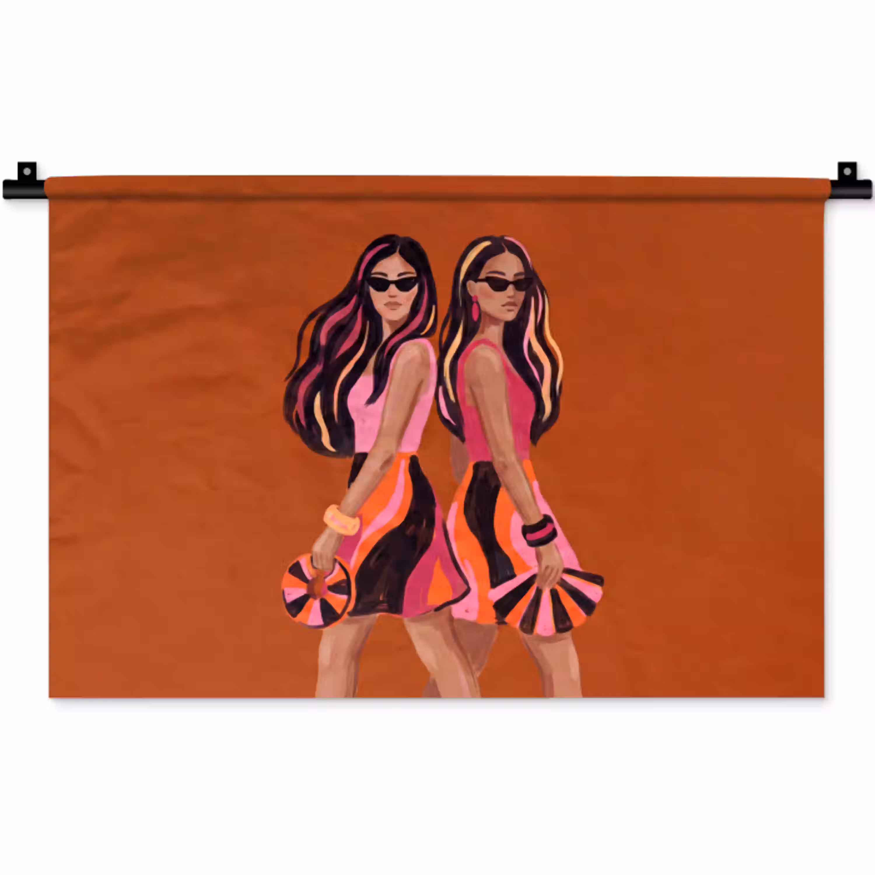 Mensen - Duo - Mode - Illustratie - Kleurrijk Wandkleed katoen klein -zz3d