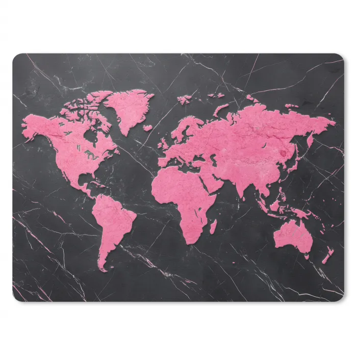 Wereldkaart - Roze - Marmer muismat rubber klein -3d