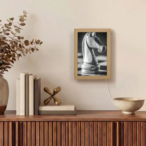 Paard - Hout - Schaalbord - Zwart Light Box met kabel (Tafellamp) klein -sfeer2