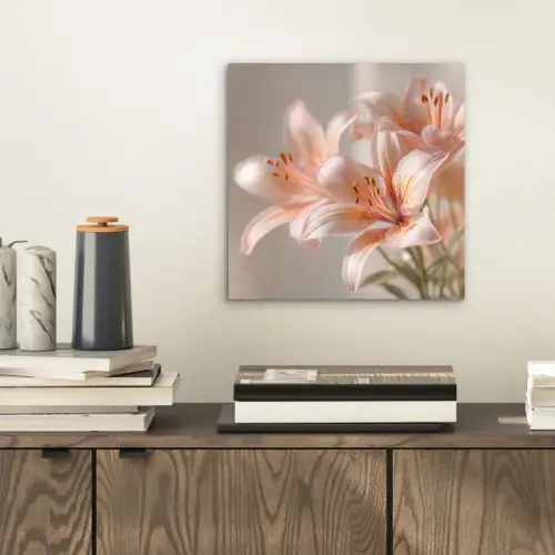 Lelies - Meeldraden - Roze - Wazig aluminium wit klein -sfeer1