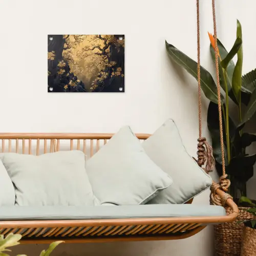 Bloemen - Takken - Goud - Sierlijk tuinposter los doek klein -sfeer7
