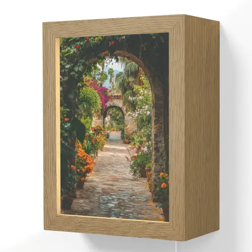 Doorkijk - Bloemen - Poort - Stenen Light Box met kabel (Wandlamp) klein -3d