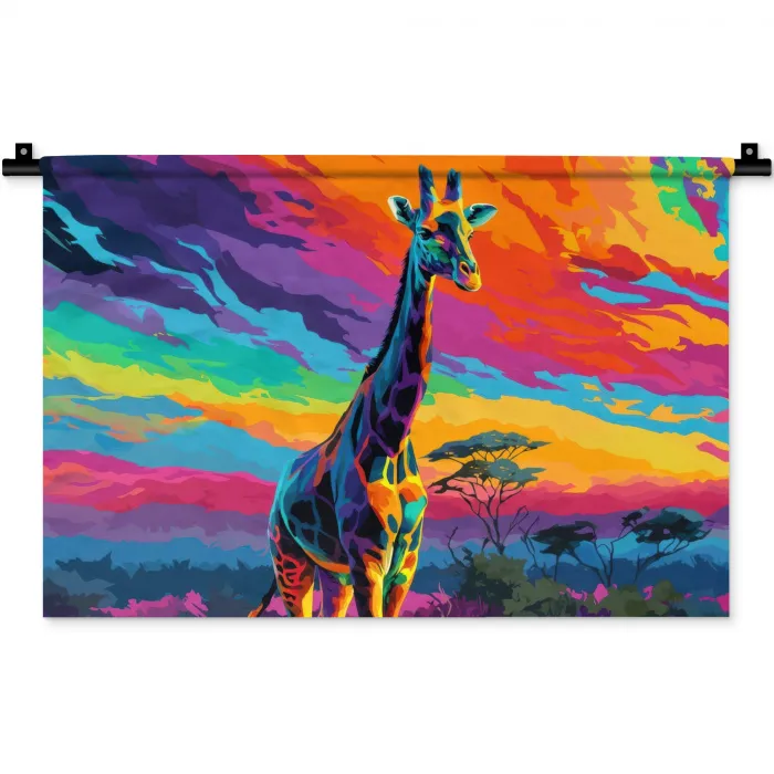 Giraffe - Savanna - Lucht - Gekleurd Wandkleed katoen klein -zz3d