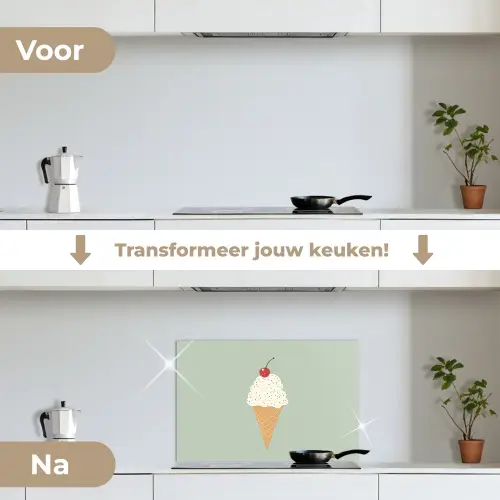 Illustratie - Ijsje - Spikkels - Kers keuken achterwand spatscherm klein -voor_na_NL