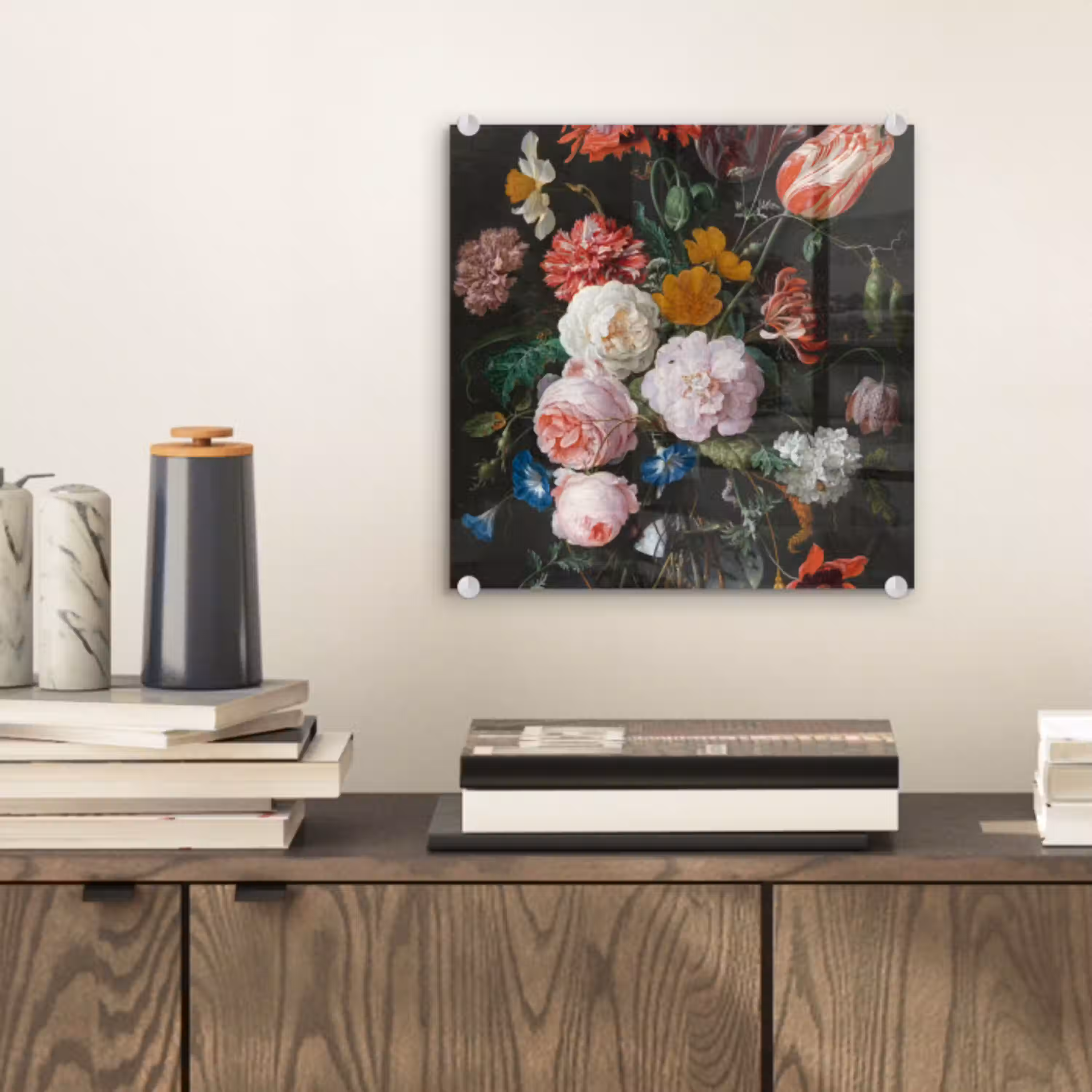 Stilleven met bloemen in een glazen vaas - Schilderij van Jan Davidsz. de Heem plexiglas 5mm klein -sfeer1