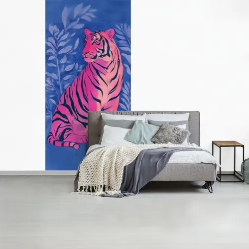 Tijger - Roze - Bladeren - Jungle fotobehang vinyl groot -slaapkamer