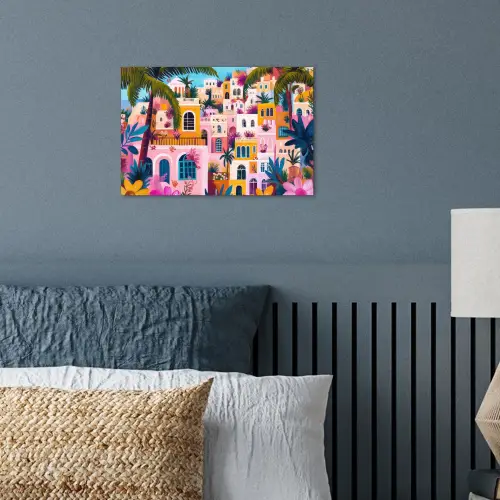 Kleurrijk - Roze - Oranje - Geel - Bloemen poster papier klein -sfeer2