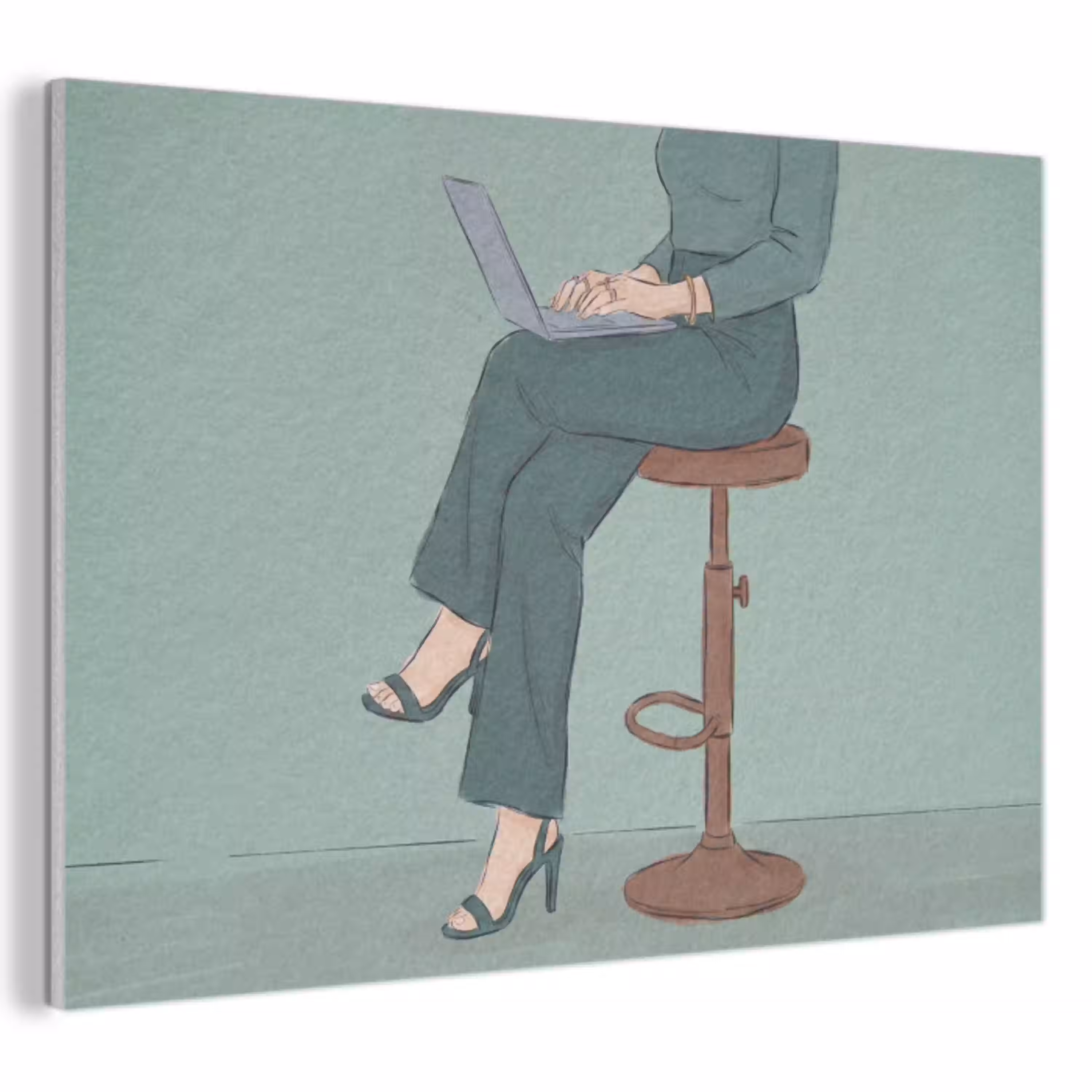 Vrouw - Laptop - Zittend - Illustratie - Groen PET vilt klein -3d