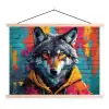 Graffiti - Wolf - Street art - Blauw textielposter latten blank klein -3d