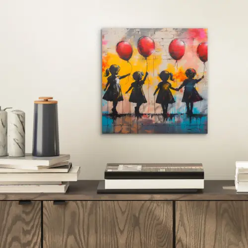 Graffiti - Kinderen - Street art - Ballon - Banksy aluminium wit klein -sfeer1