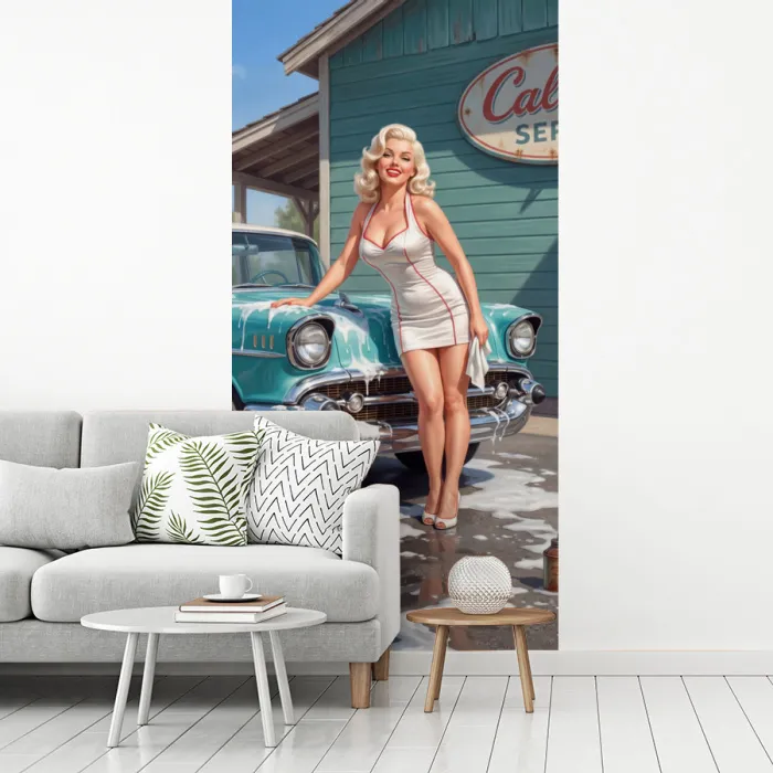 Auto - Vrouw - Groen fotobehang vinyl groot -woonkamer