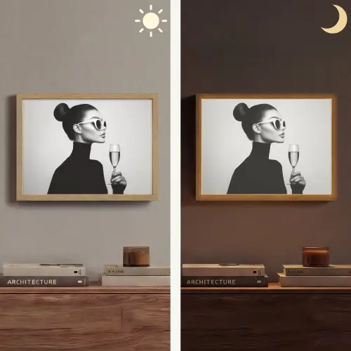 Vrouw - Champagne - Modern Light Box met batterij (Wandlamp) middel -sfeer3