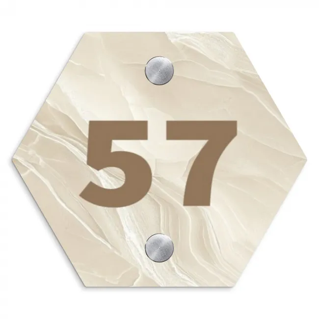 Vierkant - Beige - Marmer - Traditioneel Naambord Hexagon klein -3d