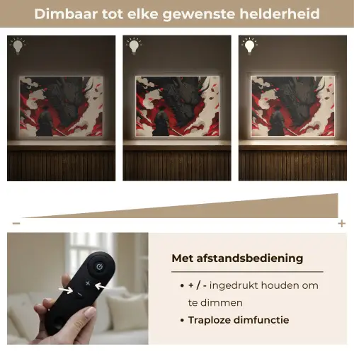 Krijger - Draak - Zwart - Rood - Rook Light Box met batterij (Wandlamp) middel -USP_dimbaarNL
