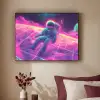 Astronaut - Neon - Roze - Wolken Textielframe zwart klein -sfeer1