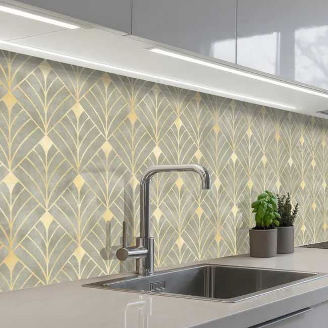 Keuken achterwand - Elegant - Symbool - Goud - Grijsgroen