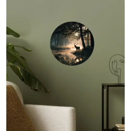 Hert - Bosbeek - Mystiek Wandcirkel behangsticker klein -sfeer2