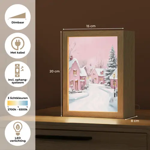 Kerstdorp - Roze - Winter - Sneeuw - Huizen Light Box met kabel (Tafellamp) klein -USP_NL
