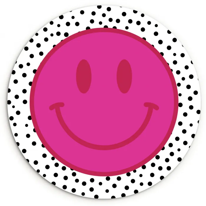 Smiley - Roze - Stippen Wandcirkel kunststof plaat 5mm dik klein -3d