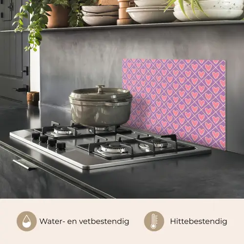 Ruit - Patroon - Paars - Hartjes keuken achterwand spatscherm klein 900 -usp_NL