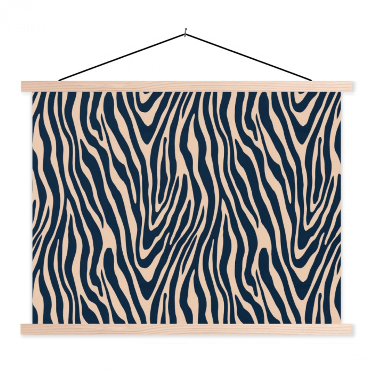 Zebra - Patroon - Blauw - Beige textielposter latten blank klein 122 -3d
