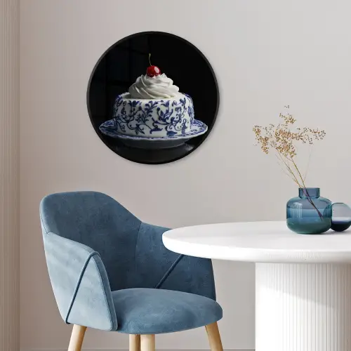 Taart - Slagroom - Kers - Bord - Delfts blauw Fotolijst rond zonder passe partout klein -sfeer2