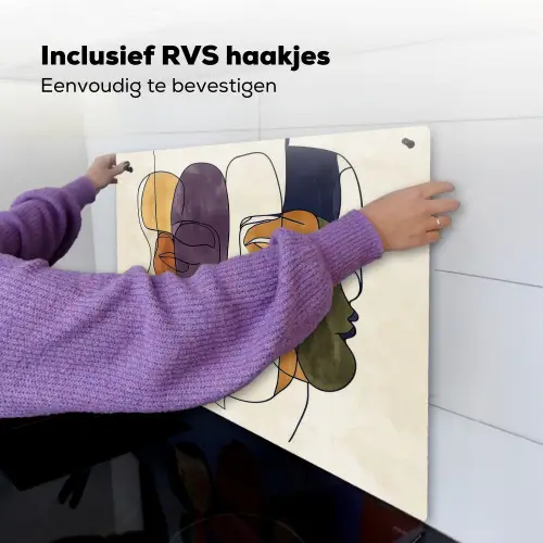 Abstract - Overlappende gezichten - Paars - Donkergroen Inductie beschemer met haakjes middel -ky-ophangen-nl