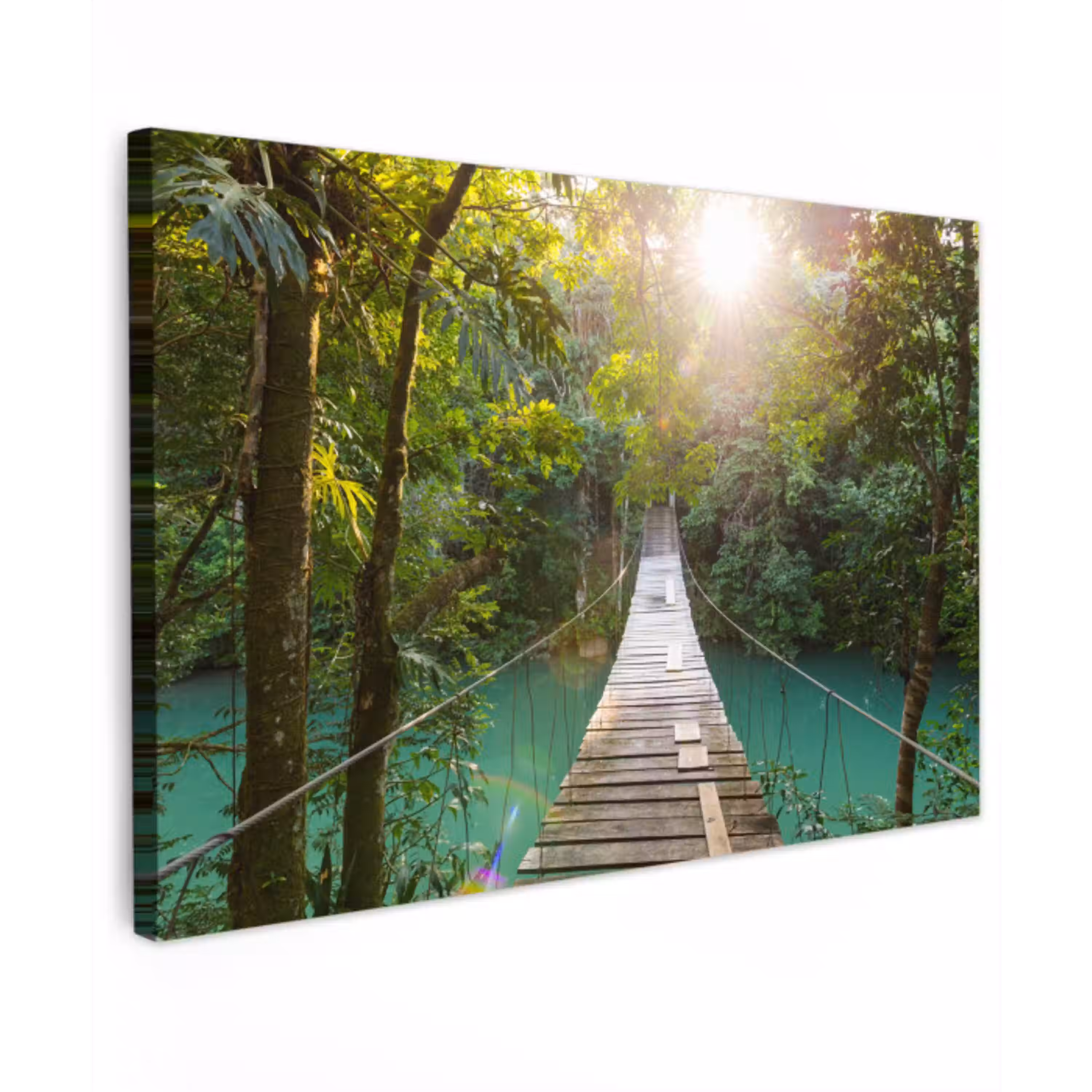 Jungle - Water - Brug - Natuur - Planten Tuinposter op houten frame 2 cm dik klein -3d