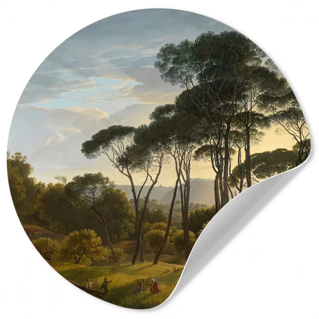Italiaans landschap met parasoldennen - Schilderij van Hendrik Voogd Wandcirkel behangsticker klein -3d