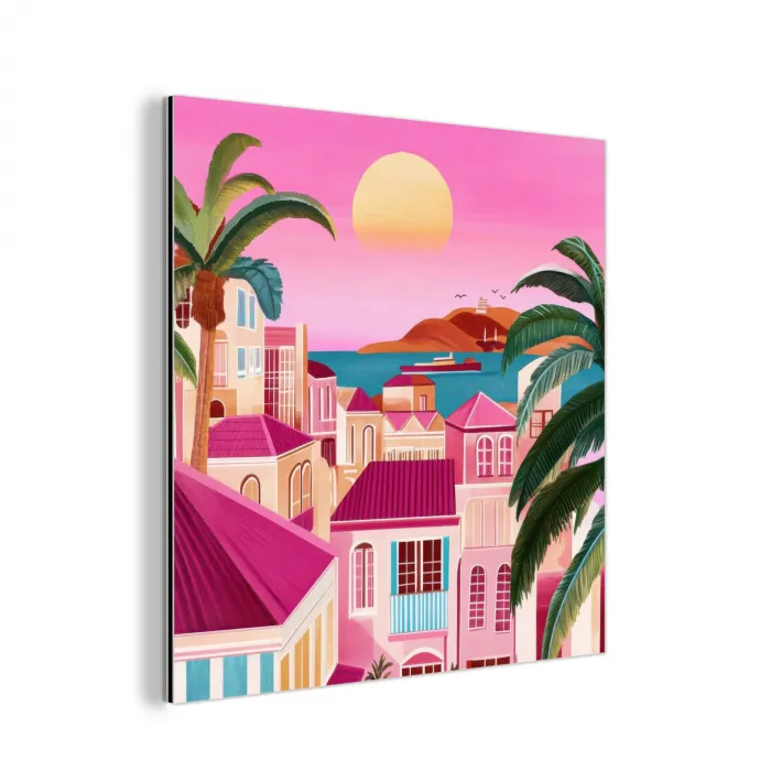 Stad - Roze - Palmbomen aluminium wit klein -3d