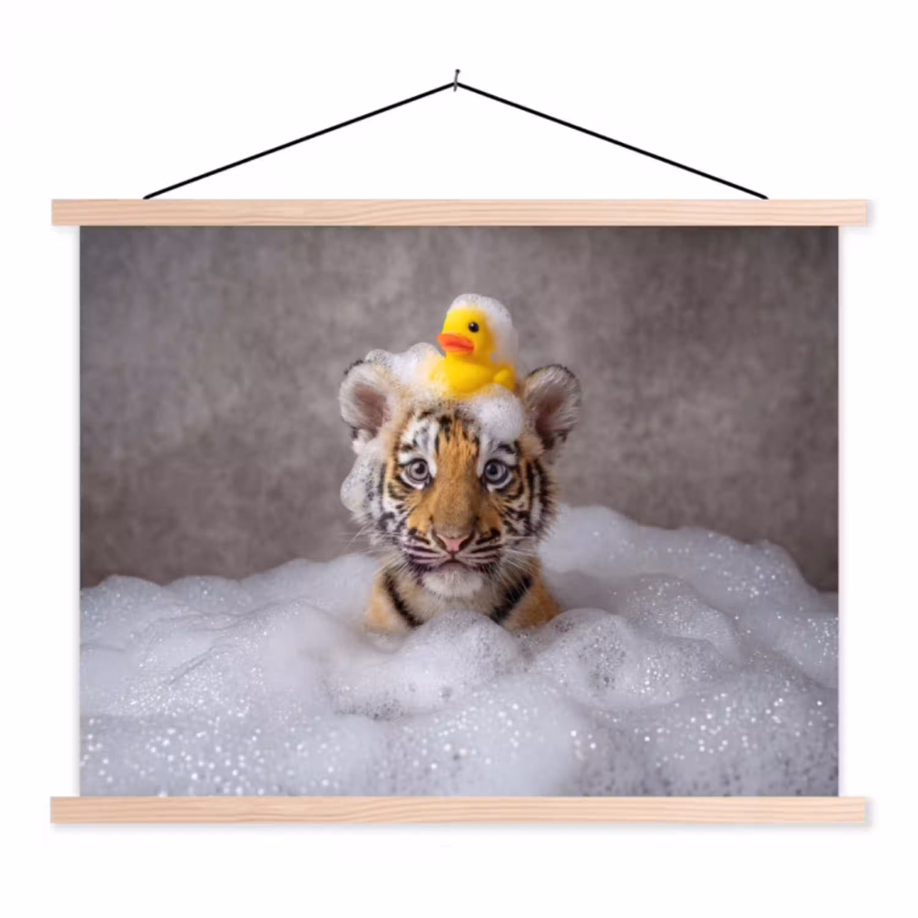 Welpje - Bad - Geel textielposter latten blank klein -3d