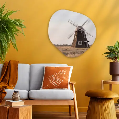 Windmolens - Landschap - Veld Wandcirkel Organisch Aluminium middel -sfeer4