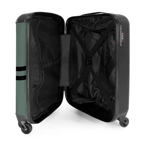 Groene achtergrond met dubbele zwarte horizontale strepen NBS - Handbagage koffer - Volwassenen Unisex middel -binnenkant