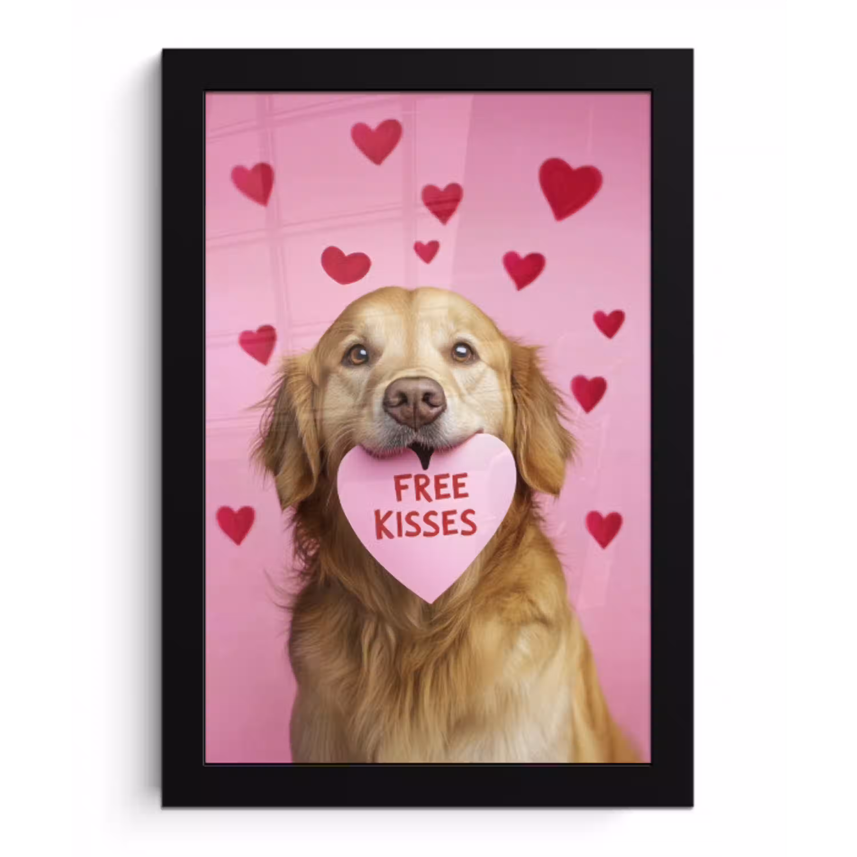 Hond - Kiss- Valentijn - Hartjes fotolijst zwart zonder passe partout klein -3d