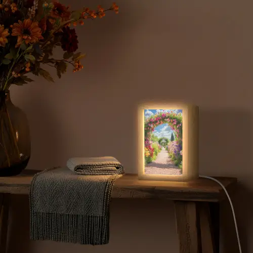 Doorkijk - Bloemen - Kleurrijk - Natuur Light Box met kabel (Tafellamp) klein -sfeer4
