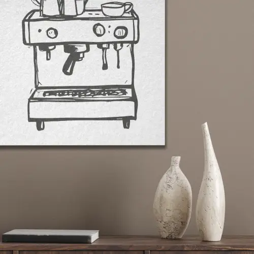 Illustratie - Café - Koffiemachine - Kopjes PET vilt klein -sfeer6_closeup