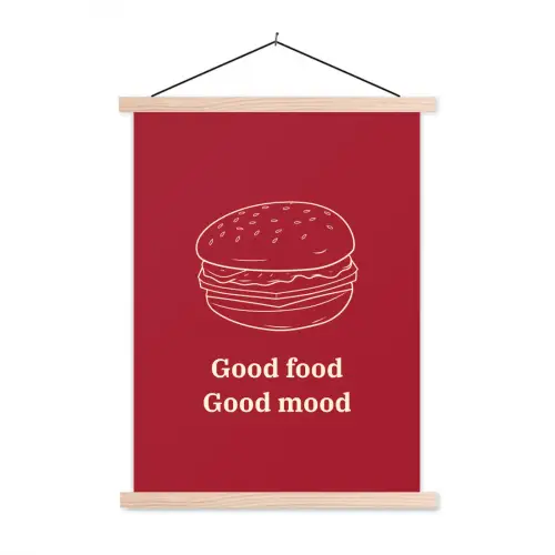 Dieprood - Lijntekening - Tekst - Hamburger textielposter latten blank klein -3d